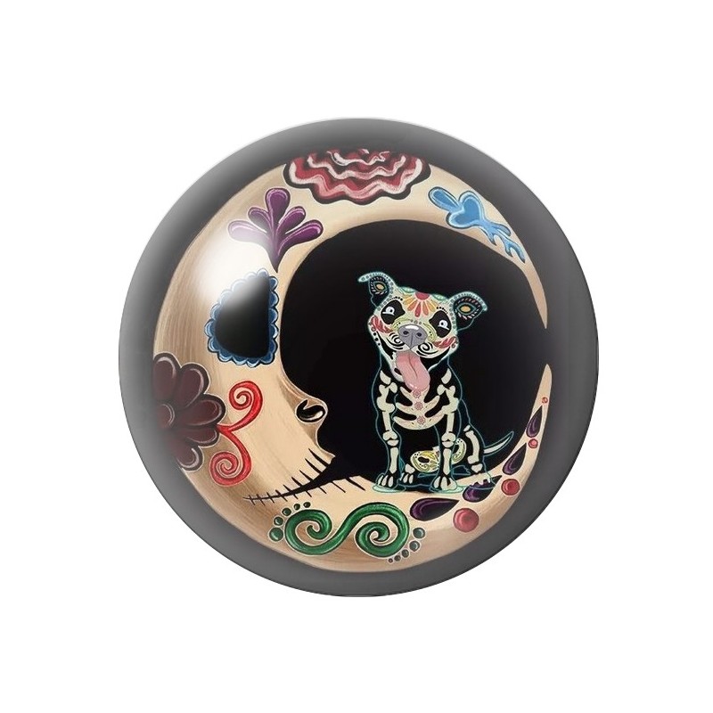 Cabochon en Verre Illustré Chien Squelette Lune Halloween 12 à 25mm