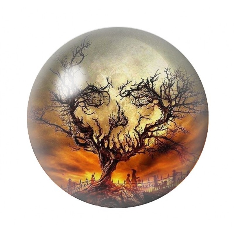Cabochon en Verre Illustré Tête de Mort Crâne Arbre Halloween 12 à 25mm
