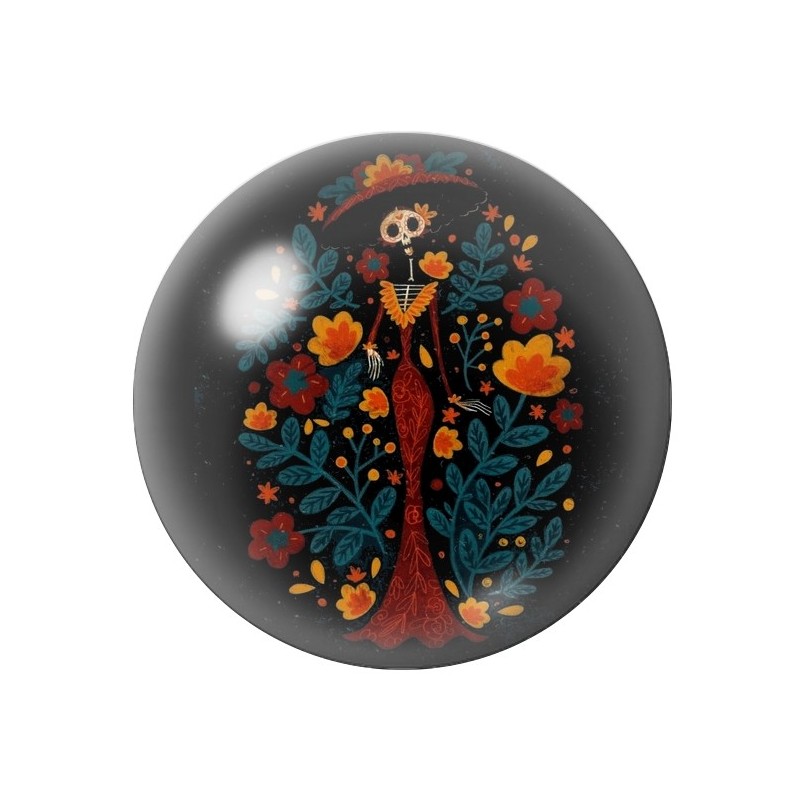 Cabochon en Verre Illustré Femme Squelette Halloween 12 à 25mm