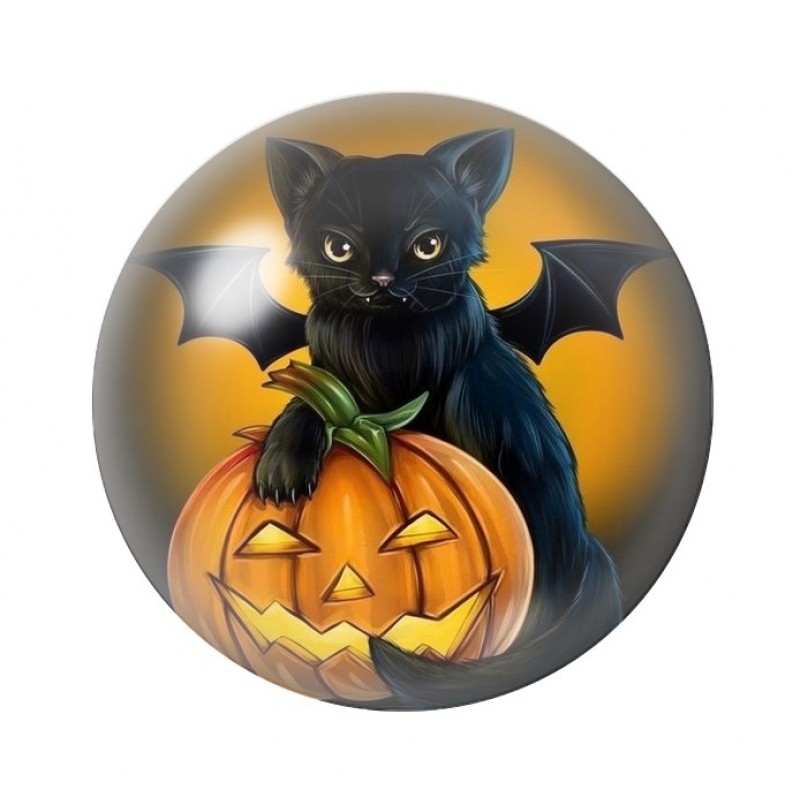 Cabochon en Verre Illustré Chat Noir Ailé Halloween 12 à 25mm
