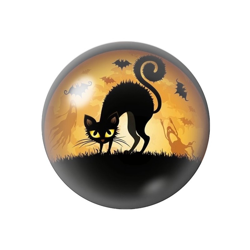 Cabochon en Verre Illustré Chat Noir Halloween 12 à 25mm