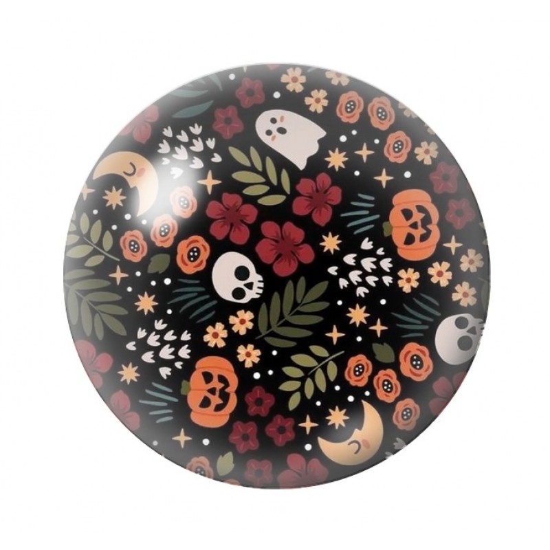 Cabochon en Verre Illustré Crâne Citrouille Fleurs Halloween 12 à 25mm