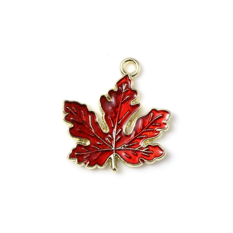 2 Breloques Feuille d'Érable en Émail Orange Métal Doré Automne 21x20mm