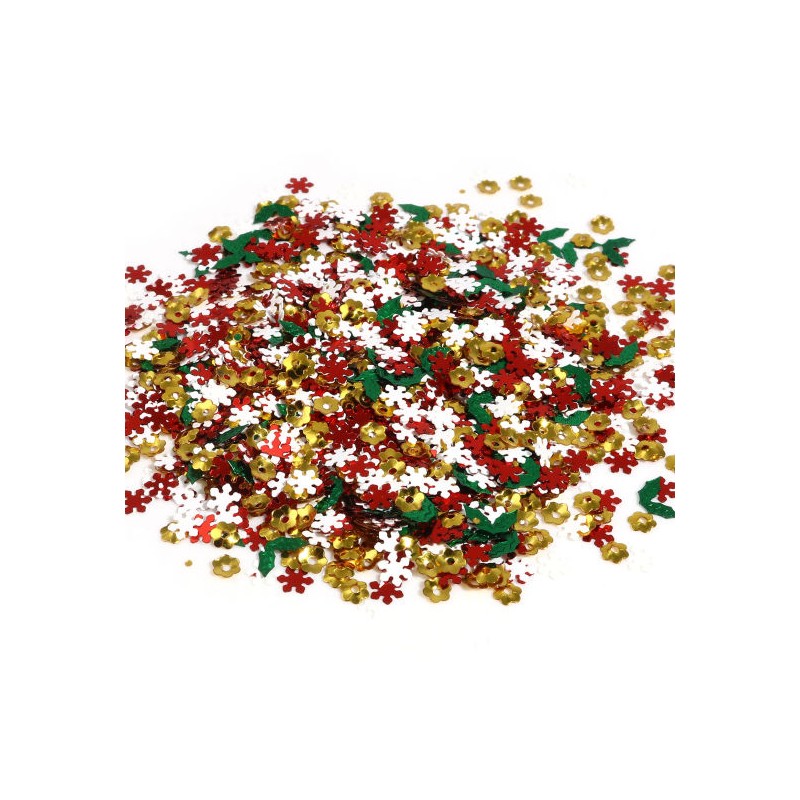 1gr de Sequins Flocons de Neige Houx Noël 8x5-4x4mm