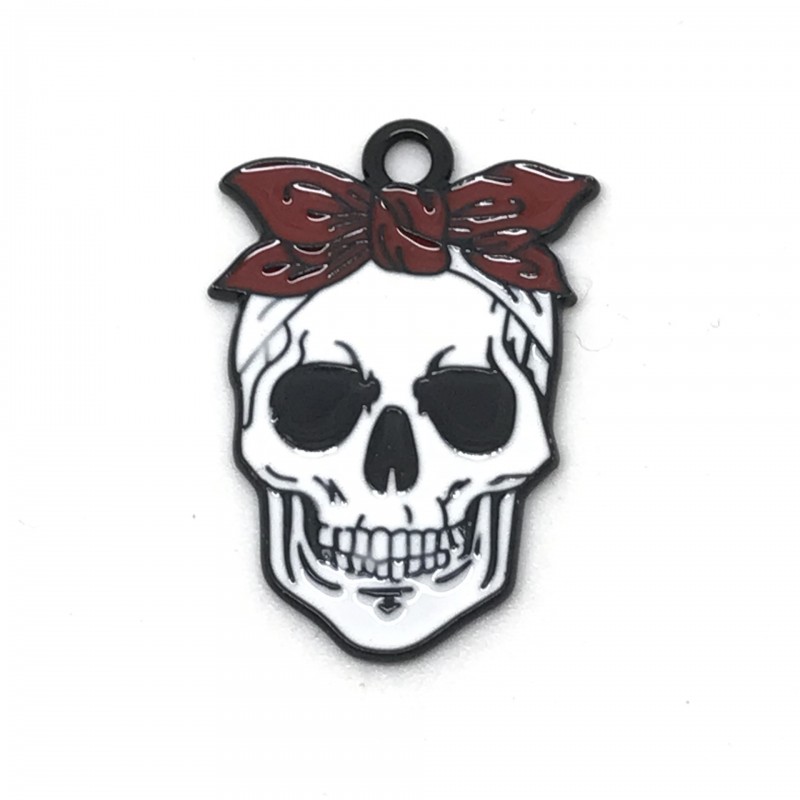 2 Breloques Crâne Tête de Mort en Émail Métal Noir Gothique 27x18mm