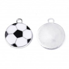 2 Breloques Ballon de Foot en Émail Métal Argenté 24x20mm