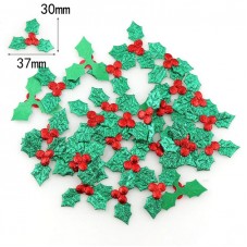 10 Appliques de Noël Feuilles de Houx en Tissu 37x30mm