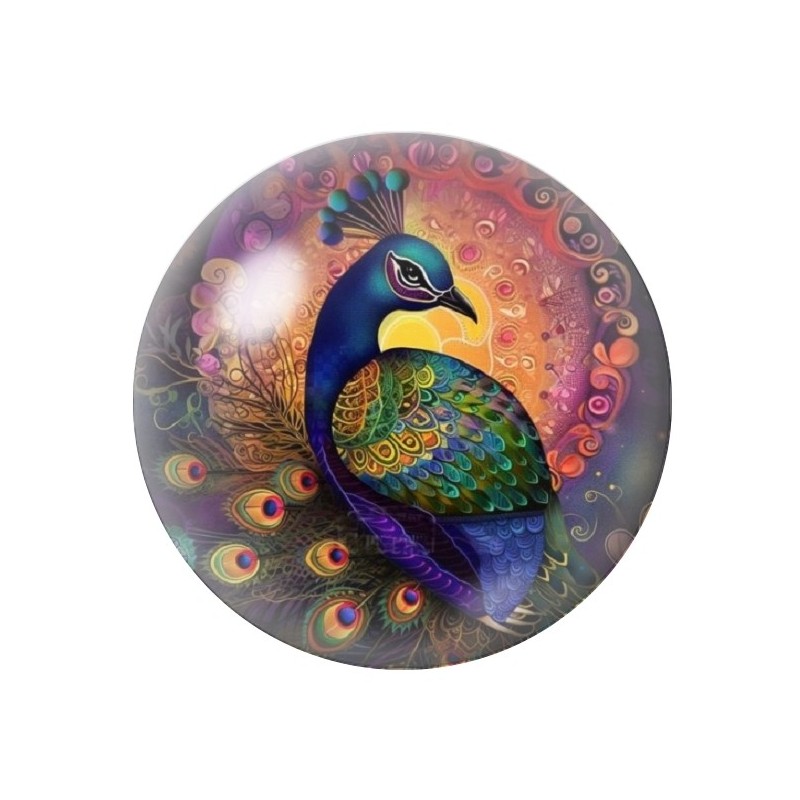 Cabochon en Verre Illustré Paon 12 à 25mm
