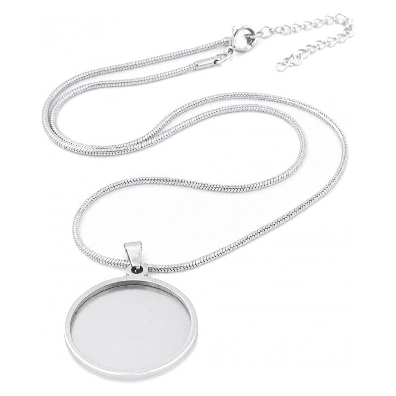 Collier Argenté pour Cabochon 20 ou 25mm Chaîne Serpent 1,5mm en Acier Inoxydable 45cm