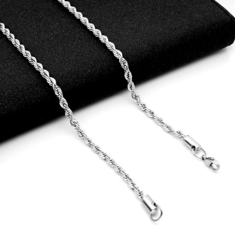Collier Chaîne Argentée Maille Torsade 2,4mm en Acier Inoxydable - 50cm Long