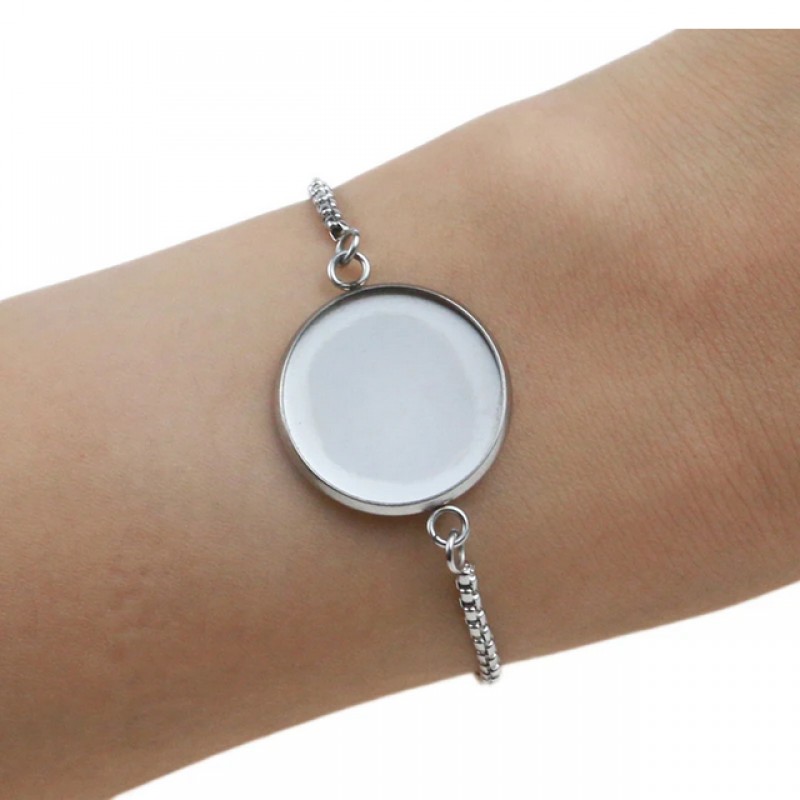 Support Bracelet Argenté en Acier inoxydable pour Cabochon 20mm