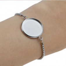 Support Bracelet Argenté en Acier inoxydable pour Cabochon 20mm