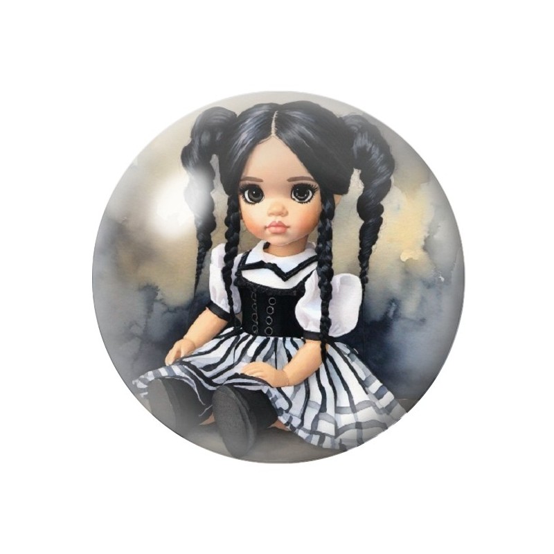 Cabochon en Verre Illustré Petite Fille Gothique 12 à 25mm