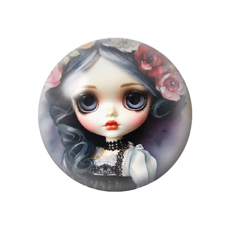 Cabochon en Verre Illustré Petite Fille Gothique 12 à 25mm