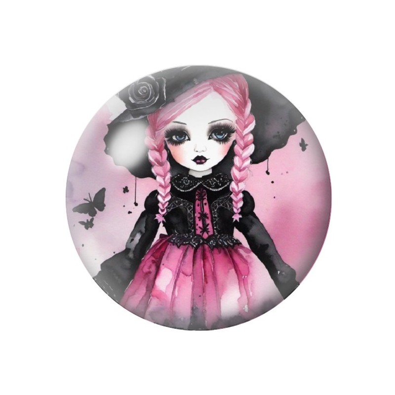 Cabochon en Verre Illustré Petite Fille Gothique 12 à 25mm