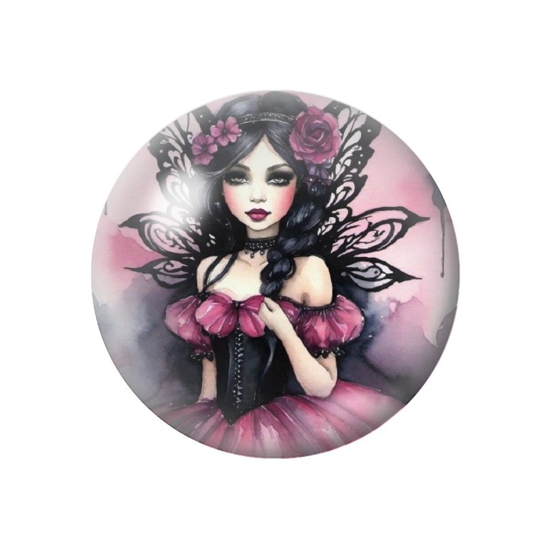 Cabochon en Verre Illustré Fée Gothique 12 à 25mm