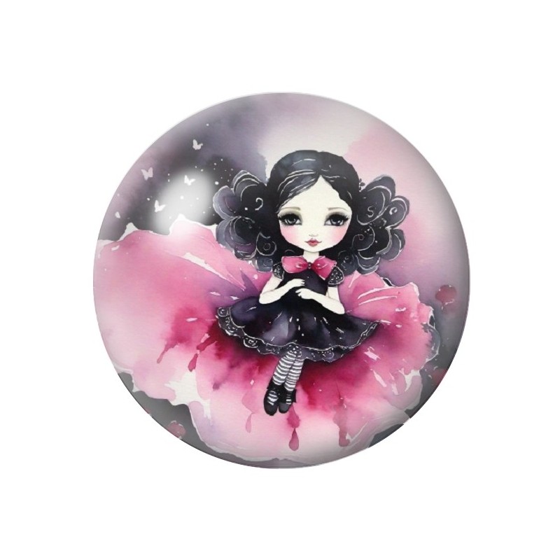 Cabochon en Verre Illustré Petite Fille Fleurs 12 à 25mm