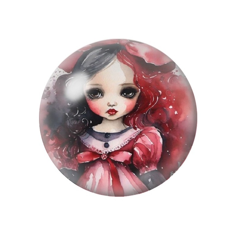 Cabochon en Verre Illustré Petite Fille Gothique 12 à 25mm