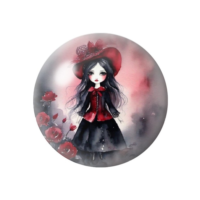 Cabochon en Verre Illustré Petite Fille Gothique 12 à 25mm