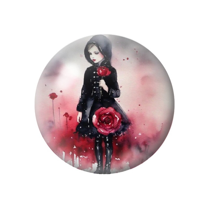 Cabochon en Verre Illustré Petite Fille Gothique 12 à 25mm