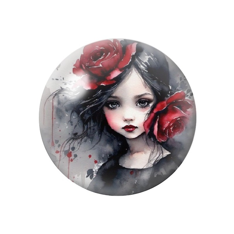 Cabochon en Verre Illustré Petite Fille Gothique 12 à 25mm