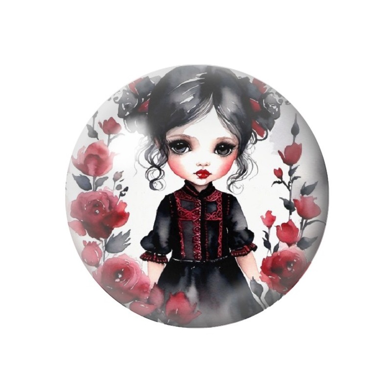 Cabochon en Verre Illustré Petite Fille Gothique 12 à 25mm