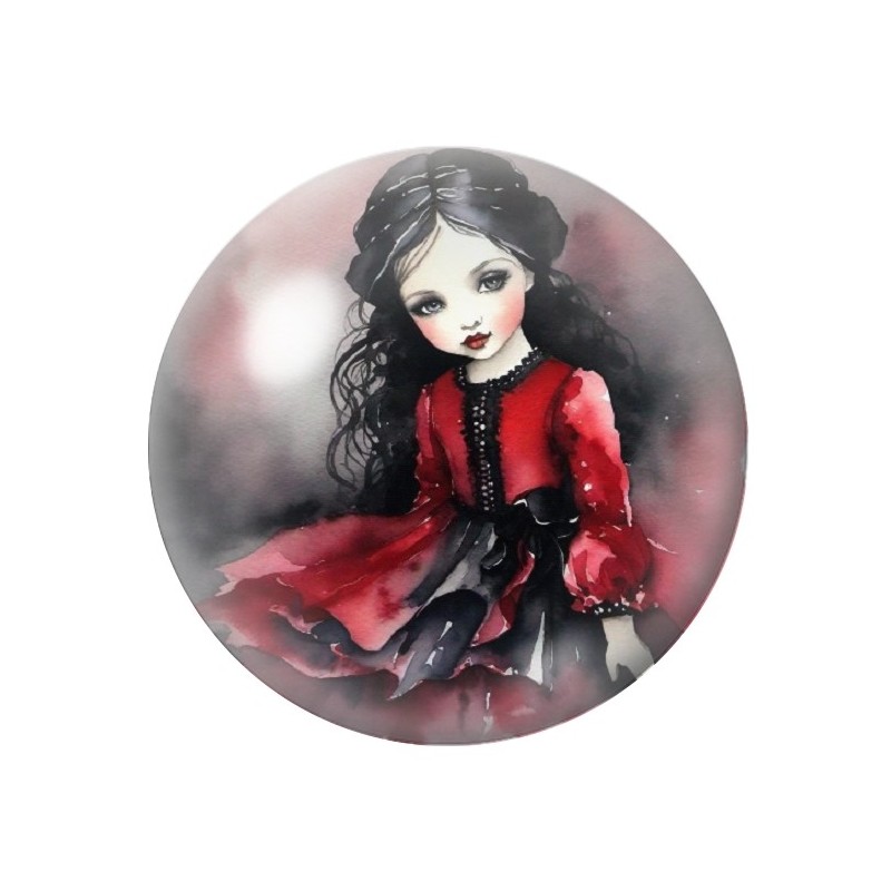 Cabochon en Verre Illustré Petite Fille Gothique 12 à 25mm