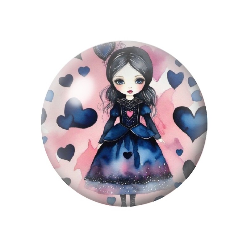 Cabochon en Verre Illustré Petite Fille Gothique 12 à 25mm