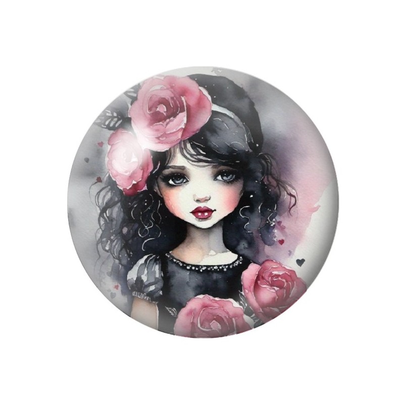 Cabochon en Verre Illustré Petite Fille Gothique 12 à 25mm
