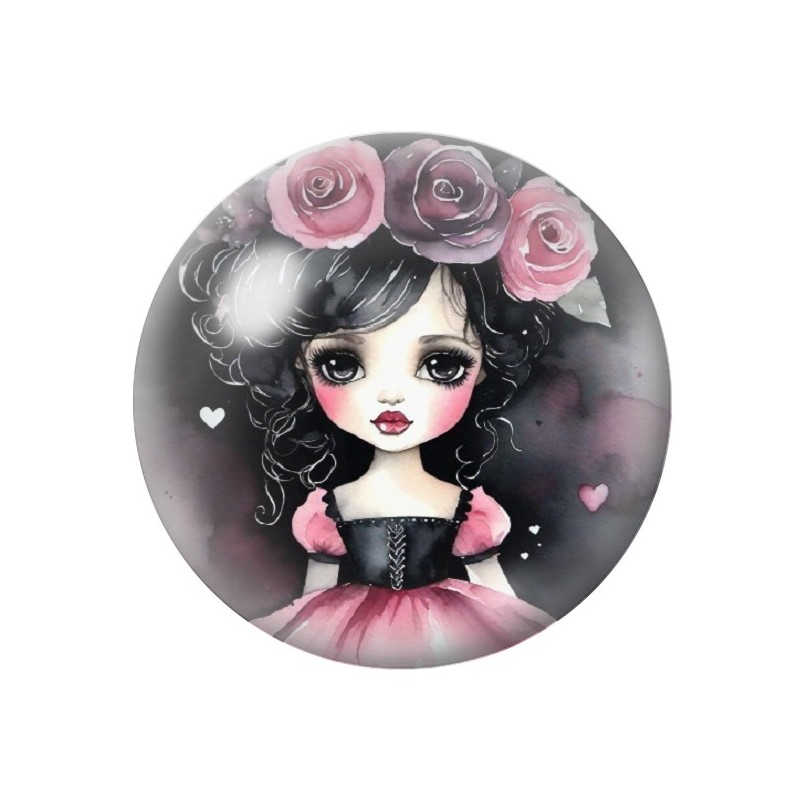 Cabochon en Verre Illustré Petite Fille Gothique 12 à 25mm