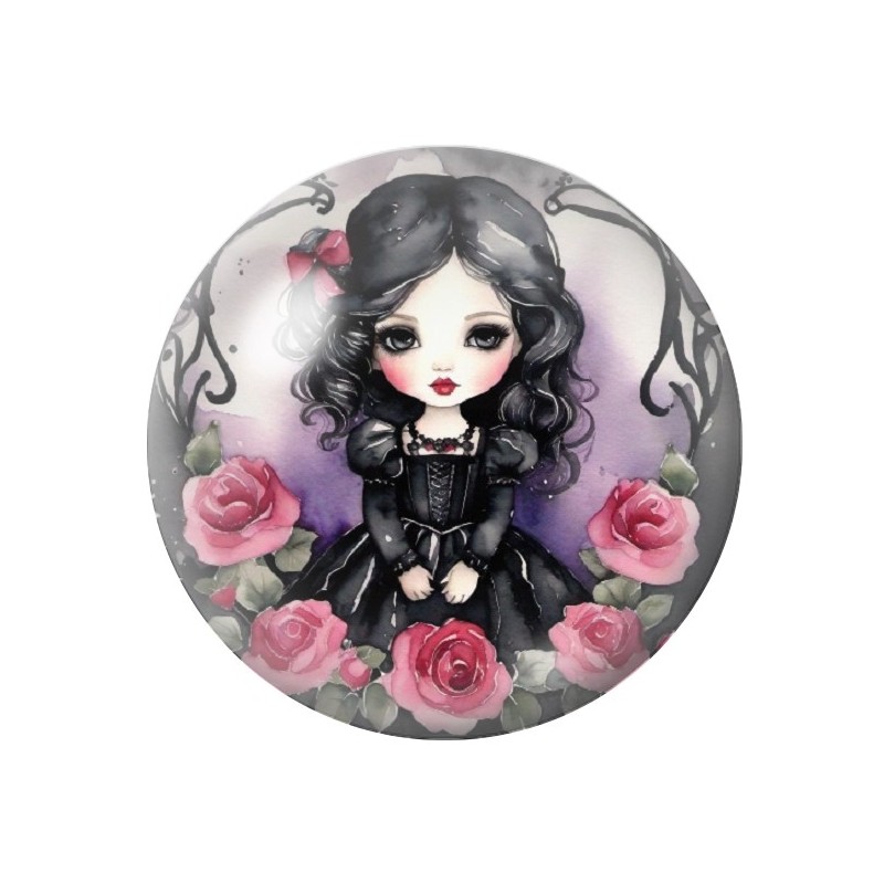 Cabochon en Verre Illustré Petite Fille Gothique 12 à 25mm