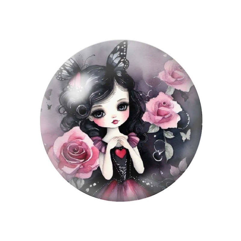 Cabochon en Verre Illustré Petite Fille Gothique 12 à 25mm