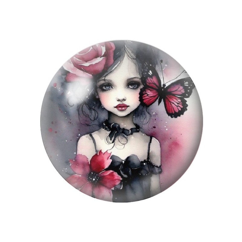 Cabochon en Verre Illustré Petite Fille Gothique 12 à 25mm