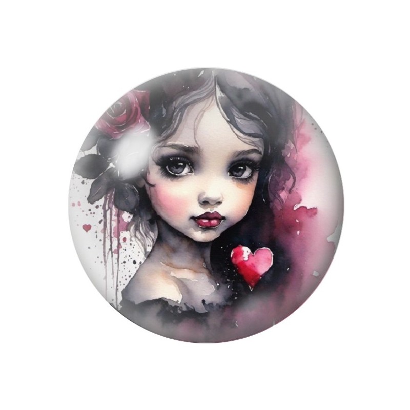 Cabochon en Verre Illustré Petite Fille Gothique 12 à 25mm