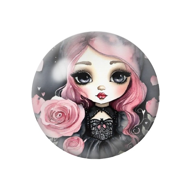 Cabochon en Verre Illustré Petite Fille Gothique 12 à 25mm