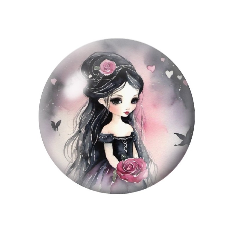 Cabochon en Verre Illustré Petite Fille Gothique 12 à 25mm