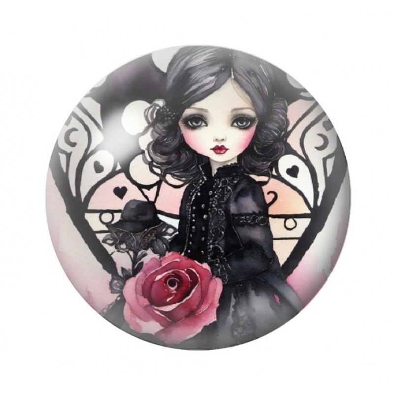 Cabochon en Verre Illustré Petite Fille Gothique 12 à 25mm
