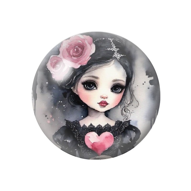Cabochon en Verre Illustré Petite Fille Gothique 12 à 25mm