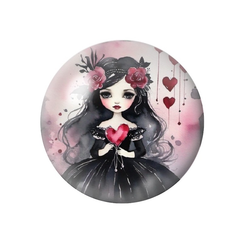 Cabochon en Verre Illustré Petite Fille Gothique 12 à 25mm