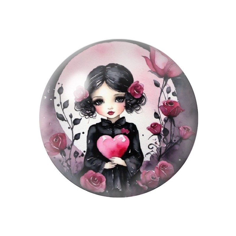 Cabochon en Verre Illustré Petite Fille Gothique 12 à 25mm