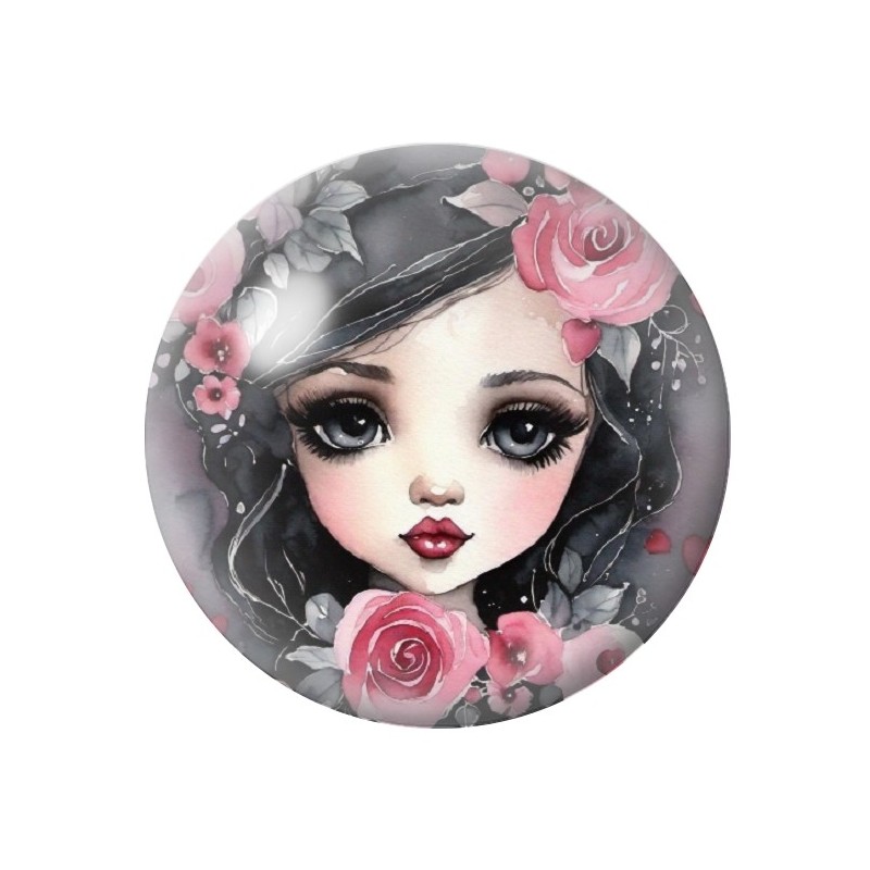 Cabochon en Verre Illustré Petite Fille Gothique 12 à 25mm