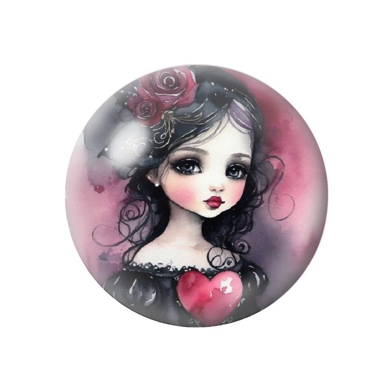 Cabochon en Verre Illustré Petite Fille Gothique 12 à 25mm