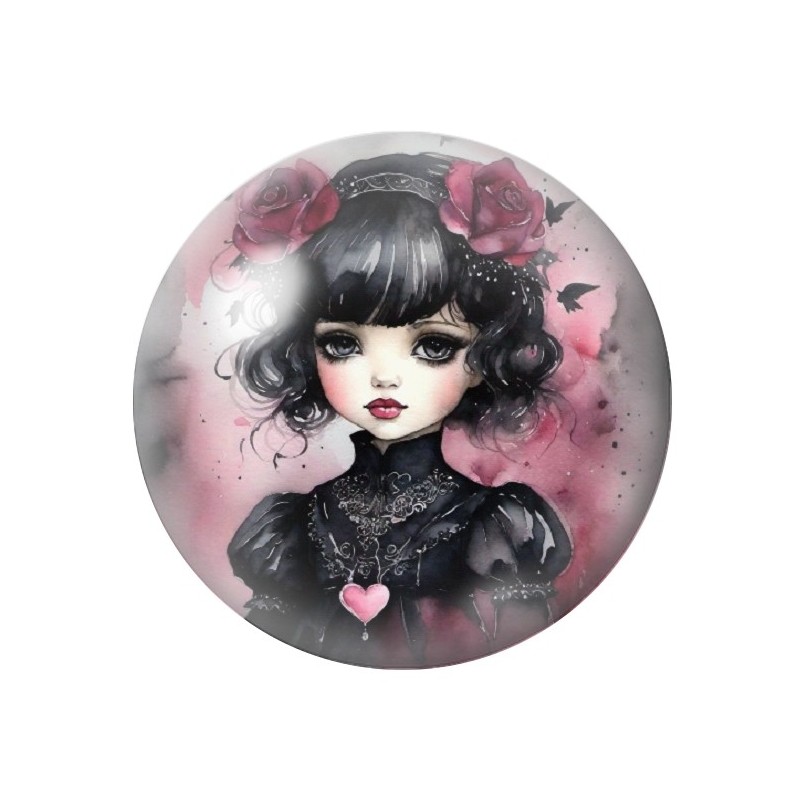 Cabochon en Verre Illustré Petite Fille Gothique 12 à 25mm