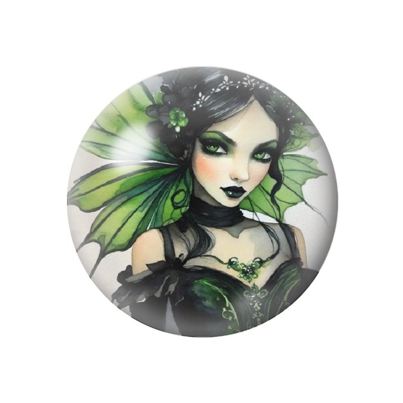Cabochon en Verre Illustré Fée Gothique 12 à 25mm