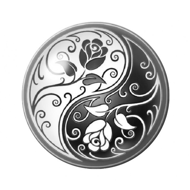 Cabochon en Verre Illustré Yin Yang Roses Noir et Blanc 12 à 25mm
