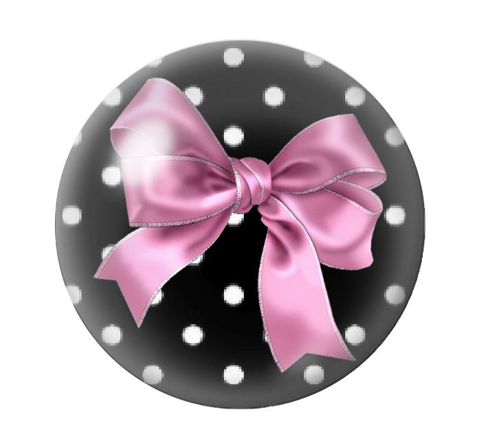 Cabochon en Verre Illustré Noeud Rose Fond Noir à Pois Blanc 12 à 25mm