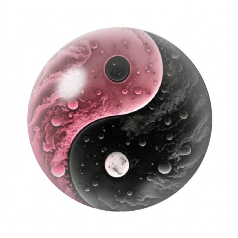 Cabochon en Verre Illustré Yin Yang Noir et Rose 12 à 25mm