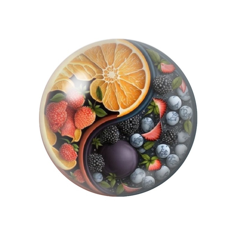 Cabochon en Verre Illustré Yin Yang Fruits 12 à 25mm