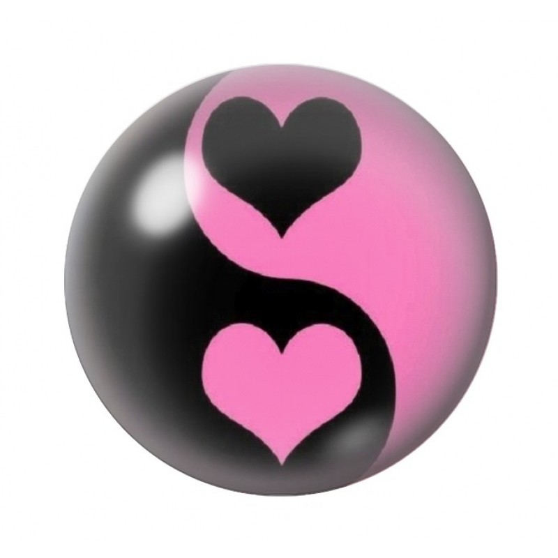 Cabochon en Verre Illustré Yin Yang Coeurs Noir et Rose 12 à 25mm