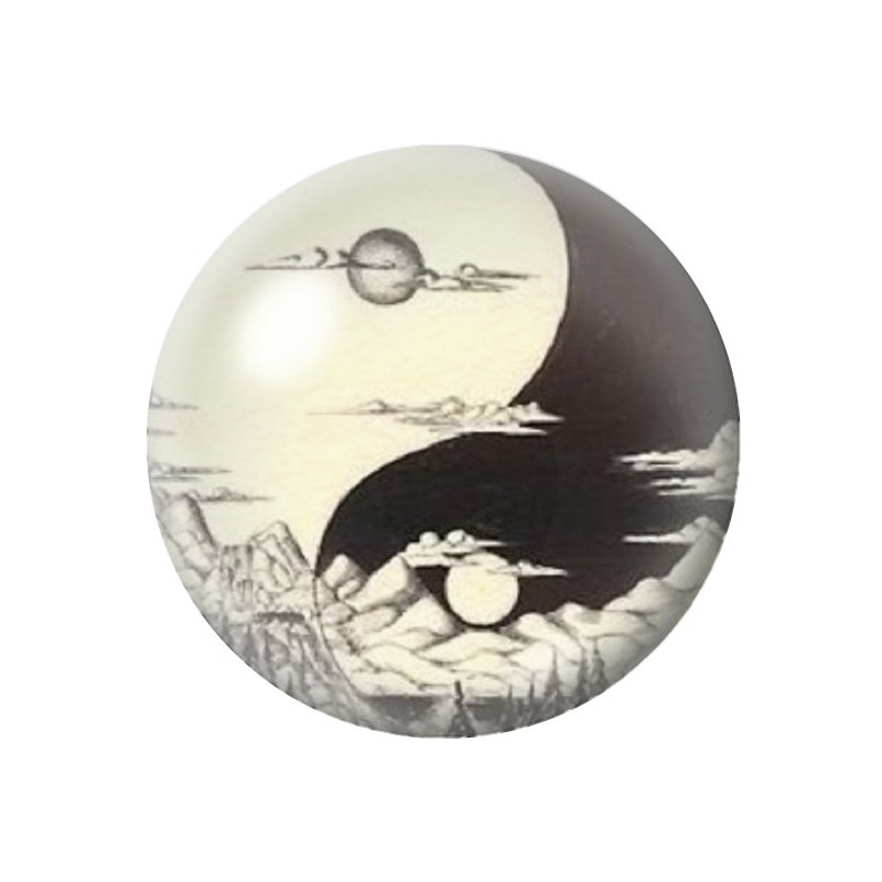 Cabochon en Verre Illustré Yin Yang Montagne 12 à 25mm